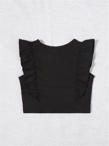 Girl's Ruffle Trim Sleeveless Tank Tops Ribbed Crewneck Crop Tops Basic Tees T Shirts in Saudi Arabia
