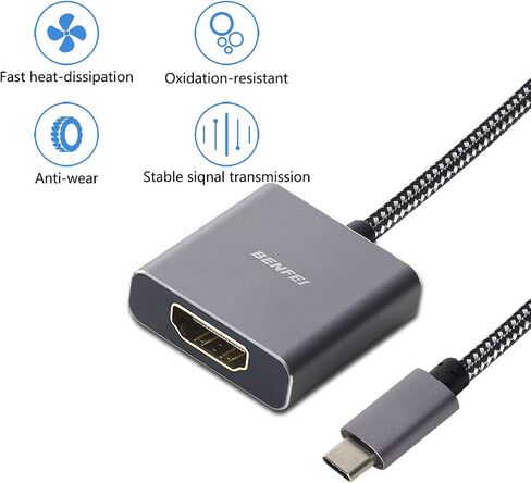 محول BENFEI USB-C إلى HDMI، محول USB من النوع C إلى HDMI [Thunderbolt 3] متوافق مع MacBook Pro 2020/2019/2018، MacBook Air/iPad Pro 2018، Samsung Galaxy S10/S9، Surface Book 2 والمزيد - رمادي in Saudi Arabia