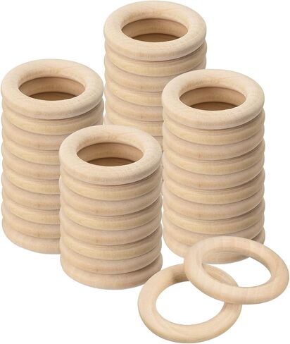 uxcell 50Pcs 30mm(1.2-inch) Natural Wood Rings, 6mm Thick Smooth Unfinished Wooden Circles for DIY Crafting, Knitting, Macrame, Pendant in Saudi Arabia