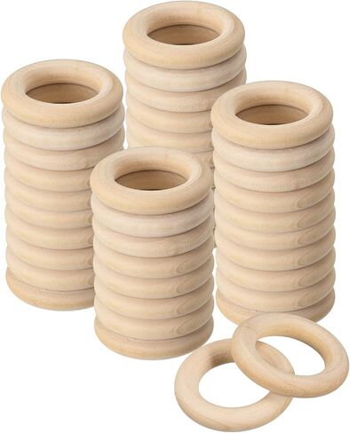 uxcell 50Pcs 30mm(1.2-inch) Natural Wood Rings, 6mm Thick Smooth Unfinished Wooden Circles for DIY Crafting, Knitting, Macrame, Pendant in Saudi Arabia