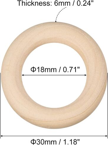 uxcell 50Pcs 30mm(1.2-inch) Natural Wood Rings, 6mm Thick Smooth Unfinished Wooden Circles for DIY Crafting, Knitting, Macrame, Pendant in Saudi Arabia