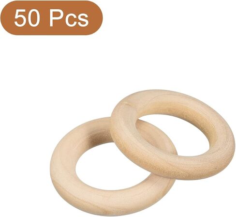 uxcell 50Pcs 30mm(1.2-inch) Natural Wood Rings, 6mm Thick Smooth Unfinished Wooden Circles for DIY Crafting, Knitting, Macrame, Pendant in Saudi Arabia