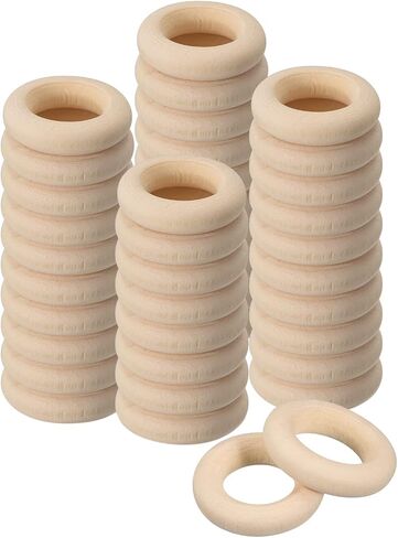 uxcell 50Pcs 30mm(1.2-inch) Natural Wood Rings, 6mm Thick Smooth Unfinished Wooden Circles for DIY Crafting, Knitting, Macrame, Pendant in Saudi Arabia