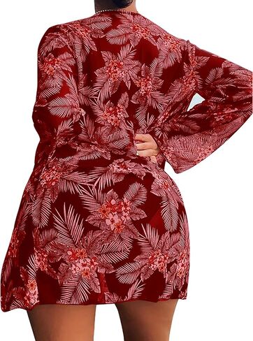 Rooscier Women's 3 Piece Swimsuit High Waist Bikini Bathing Suit Print Kimono Cover Up in Saudi Arabia