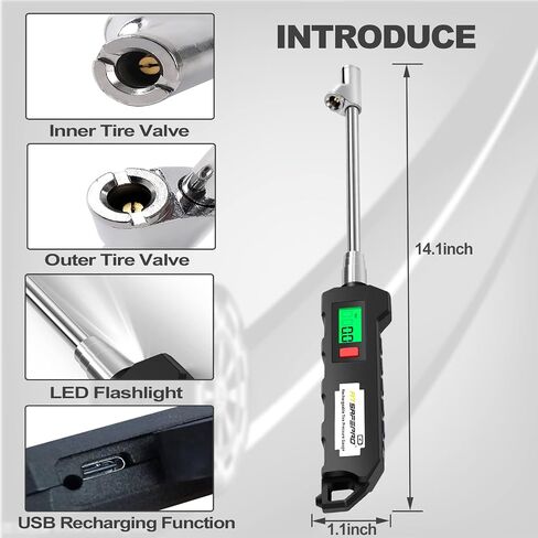 Digital Tire Pressure Gauge 150 PSI,Chrome Plated Steel Dual Head Tire Pressure Gauge with Backlight LCD and Flashlight, Rechargeable Tire Pressure Gauge for Semi, Truck, RV and Cars in Saudi Arabia