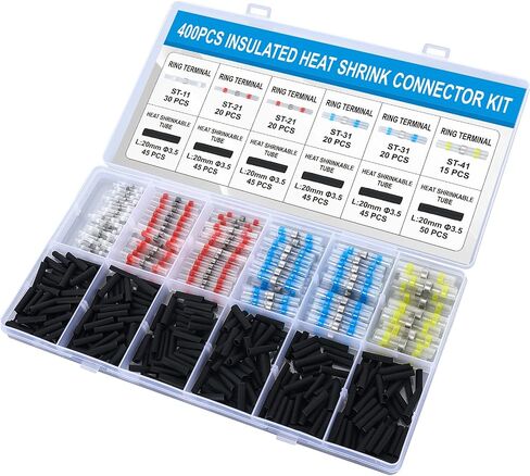 400PCS Welding Seal Wire Connector and Heat shrinkable Tube Sleeve Box， Heat Shrink Butt Connectors, Waterproof and Insulated Electrical Wire Terminals, Terminal Block and Heat Shrink Tube kit in Saudi Arabia