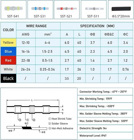400PCS Welding Seal Wire Connector and Heat shrinkable Tube Sleeve Box， Heat Shrink Butt Connectors, Waterproof and Insulated Electrical Wire Terminals, Terminal Block and Heat Shrink Tube kit in Saudi Arabia