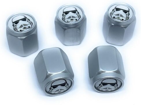 Imperial Soldier Stormtrooper Tire Valve Stem Caps (5 Pack) | Dust Proof with O Rubber Seal Outdoor All-Weather Leak-Proof Air Protection Universal Covers for Cars SUVs Trucks (Silver), S in Saudi Arabia