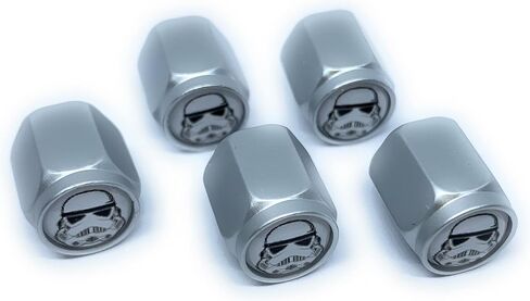Imperial Soldier Stormtrooper Tire Valve Stem Caps (5 Pack) | Dust Proof with O Rubber Seal Outdoor All-Weather Leak-Proof Air Protection Universal Covers for Cars SUVs Trucks (Silver), S in Saudi Arabia