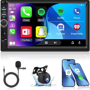Double Din Car Stereo - Apple Carplay & Android Auto with Backup Camera - 7 inch HD Touch Screen Double Din Radio - Bluetooth, Mirror Link, SWC, EQ, FM Radio, Car Audio Receivers AUX/USB Drive