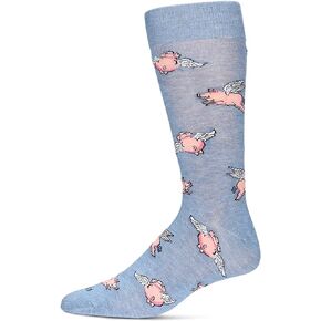 MeMoi Men's Flying Pigs Rayon Crew Socks