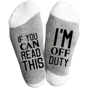 Off Duty Funny Socks - If You Can Read This I'm Off Duty - Birthday Gifts for Men Dad Grandpa Son Women Grandma Daughter