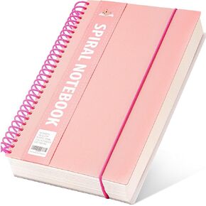 Yoment Hardcover Spiral Notebook 300 Pages College Ruled 7" X 10" Large Spiral Lined Journals Notebooks for Work with Elastic Band Thick Notebooks for Note Taking Women Men Business,Pink (Pink)