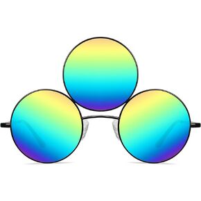 Third Eye Sunglasses Rainbow Multi Colored Mirrored Reflective Lens with Stylish Black Frames Rave Festival UV400 Sunglasses