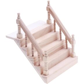 Toyvian Dollhouse Mini Staircase, 1/12 Scale Miniature Stairway with Handrail, DIY Unpainted Staircase, Wood Dollhouse Furniture for Micro Landscape Fairy Garden Decor