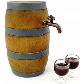 1:12 Doll Mini House Christmas House Miniature Furniture Beer Barrel Cask Beer Keg Beer Mug 3Pcs Set (1 Beer Barrel & 2 Cup) Photography Props House Ornaments