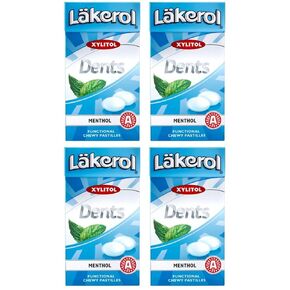 4 Boxes X 36g of Läkerol Dents Menthol - Sugar Free - Xylitol - Pastilles Lozenges Dragees Drops Candy Sweets (Sweden)
