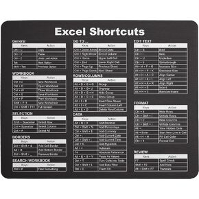 Excel Shortcuts Mouse Pad - 7.75 x 9.25 x 0.2 inches - 66 Commands - The Ultimate Productivity Tool - Easy Reference Guide for Efficient Excel Navigation (Black)