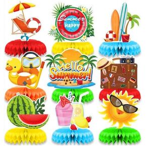 Summer Honeycomb Centerpieces, 9pcs Hello Summer Themed Beach Party Table Decorations, Summer Beach Table Toppers for Summer Party Beach Party Decorations Birthday Supplies Favors