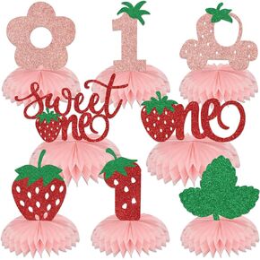 Berry 1st Honeycomb Strawberry Birthday Centerpiece Berry One Birthday Party Decorations Berry First Birthday Decor Strawberry 1st Birthday Decorations 8 Pcs