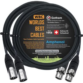 2 Units - 10 Foot - Gotham GAC-4/1 (Black) - Star Quad, Dual Shielded Balanced Male to Female Microphone Cables with Amphenol AX3M & AX3F Silver XLR Connectors - Custom Made by WORLDS BEST CABLES