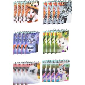 Juvale Cute Cat Mini Notebook, Spiral-Bound Notepad, Kitten Party Supplies (55 Sheets, 24 Pack)