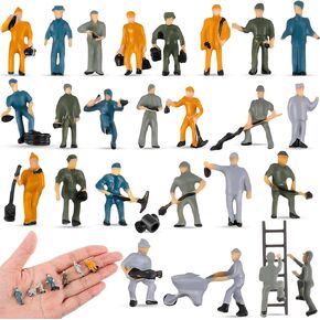 Namalu 27 Pcs 1: 87 Scale Train Track Railroad Worker Model People Figures Architectural Plastic Train People Figures with Tools Rock Landscape Miniature People Figurines for Miniature Scenes