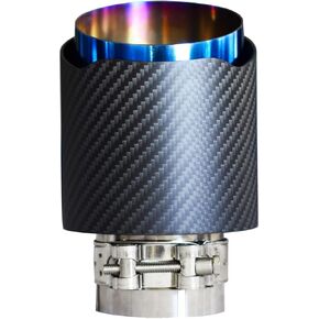 Exhaust Tip Carbon Fiber 2.5 Inch(63mm) Inlet 4 Inch(101mm) Outlet Blue Burnt Stainless Steel Universal Car Exhaust Muffler Tip Tail End Tip Clamp On (Matte Black)