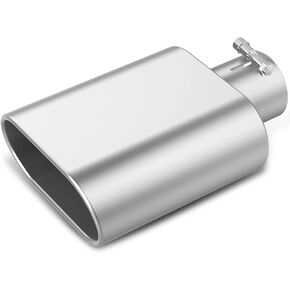 YITAMOTOR Universal 2.5 Inch Inlet Exhaust Tip, 5.5" x 3" Square Outlet 9" Long Polished Stainless Professional Diesel Rectangle Exhaust Tail Tip for 2.5" OD Tailpipe, Rolled Slant Cut, Silver