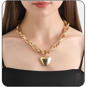 Chunky Gold Necklace for Women, Gold Silver Heart Choker Necklace Thick Cuban Chain Necklace Pirate Jewelry Punk 80s 90s Jewelry for Women Prom Costume
