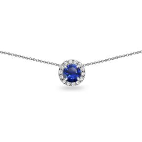 B. BRILLIANT Sterling Silver Genuine or Synthetic Gemstone Round Halo Slide Short Choker Necklace for Girls Women Bridesmaids