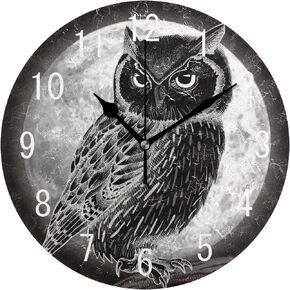 ALAZA Home Decor Halloween Night Forest Pumpkin on Wooden Round Acrylic 9.5 Inch Wall Clock Non Ticking Silent Clock Art for Living Room Kitchen Bedroom