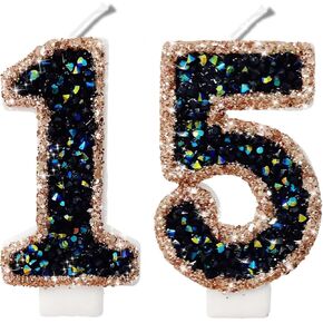 2.8" Blue Black Glitter Number Candles-Many Colors 15th 51st Birthday Gifts Birthday Decorations Birthday Candles Numbers Happy Birthday Candles for Cake 2 Candle for Women for Men (Blue Black)