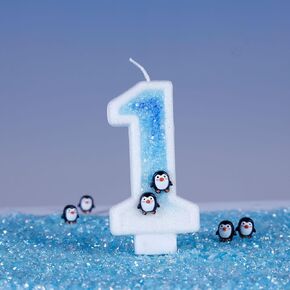 Penguin Candles Number 1 Birthday Candles Galaxy Theme Birthday Candle Antarctic Glacier Theme Candles Number 1 Cake Toppers Decorations (Number 1)
