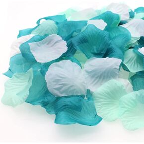 900PCS Teal Mint White Mixed Silk Rose Flower Petals Table Confetti Sprinkles Mermaid Beach Party Wedding Baby Shower Centerpieces Favor Vase Filler Aisle Flower Girl Decoration
