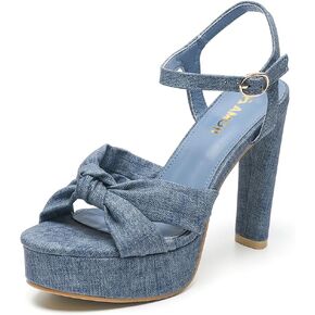 Amoji Women 4 Inch Block Platform Heels Braid Knot Lady Heeled Sandals FZ322