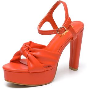 Amoji Women 4 Inch Block Platform Heels Braid Knot Lady Heeled Sandals FZ322