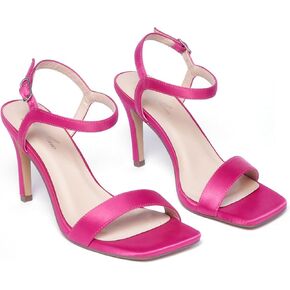 GENSHUO Women's 3 inches Stiletto Heels Open Square Toe Ankle Strap High Heel Slingback Sandals Sexy Comfort Wedding Party Dress Shoes
