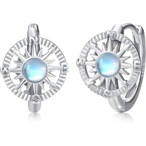 أقراط البوصلة 925 من الفضة الإسترليني Moonstone North Star Huggie هوب أقراط البوصلة البحرية مجوهرات هدية عيد ميلاد للنساء والفتيات in Kuwait