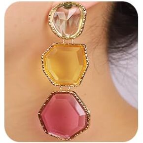 Fashion Irregular Crystal Rhinestone Dangle Drop Earrings Geometry Crystal Chandelier Earrings Bohemian Big Crystal Statement Earrings for Women Girls