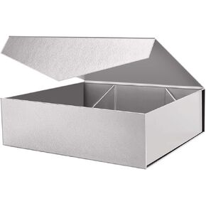 PACKHOME 16.3x14.2x5 Inches, Extra Large Gift Box with Lid, Gift Box for Clothes and Large Gifts (Silver with Grass Texture)