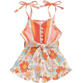 طفل الفتيات رومبير السباغيتي الأشرطة المشارب زهرة تكدرت بذلة قصيرة Playsuit قطعة واحدة ملابس الصيف