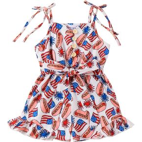 Toddler Girls Romper Spaghetti Straps Stripes Flower Ruffled Short Jumpsuit Playsuit One-Piece Summer Clothes