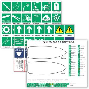 | Safety chart & stickers for boats | Emergency plan, indoor and outdoor labels | For marine/boat safety equipment | Find your gear with adhesive labels (7140)
