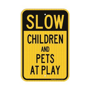 Slow down sign, Children and Pets at Play Sign (2 pack), 18 x 12 Inches Engineer Grade Reflective Sheeting, Rust Free Aluminum, Weather Resistant, Waterproof, Durable Ink, Easy to Mount