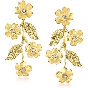 Ross-Simons 0.10 ct. t.w. Diamond Flower Vine Drop Earrings in 18kt Gold Over Sterling