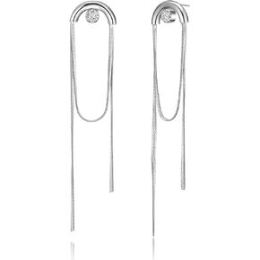 Long Tassel Dangle Drop Earrings, Silver/Gold Cz Chain Earrings for Women Fringe Geometric Bar Drop Formal Earrings Prom Party Lightweight Jewelry Gifts