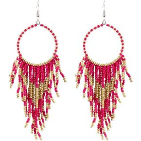 Long Beaded Tassel Earrings Bohemian Handmade Seed Beaded Round Tassel Dangle Earrings for Women Girls Summer Jewelry