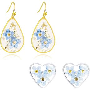 Forget-Me-Not Pressed Wildflower Earrings | Drop Dangle Earring For Women Girls | Pressed Flower Earrings Teardrop Dried Flowers Handmade Earrings