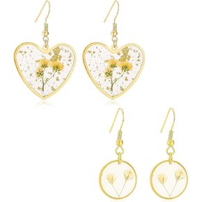 Forget-Me-Not Pressed Wildflower Earrings | Drop Dangle Earring For Women Girls | Pressed Flower Earrings Teardrop Dried Flowers Handmade Earrings